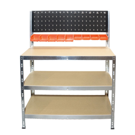 Établi Atelier en Acier avec 2 tablettes et Panneau Perforé