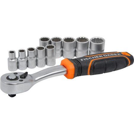 JEU 10 DOUILLES 1/4" ET DE UNE CLE A CLIQUET REVERSIBLE