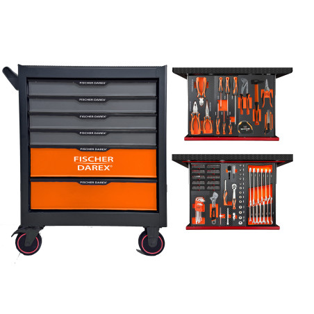 Servante d'atelier 6 tiroirs plateau acier 158 outils