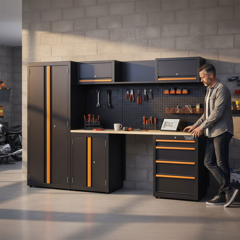 Meuble de rangement garage ou atelier en acier modulable Fischer Darex