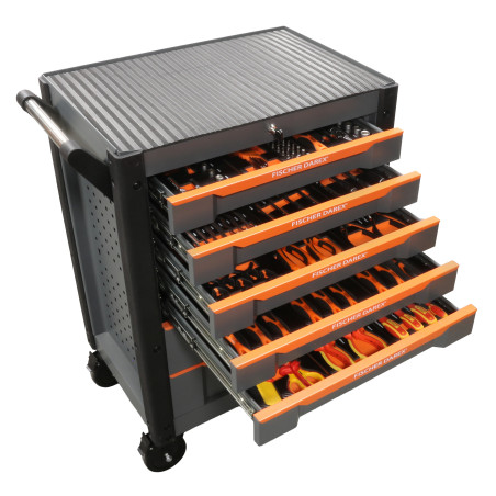 Servante 7 tiroirs équipée de 159 outils avec 15 modules