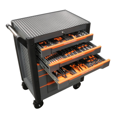 Servante plateu acier 7 tiroirs équipée 126 outils ERVANTE 7T EQUIPEE DE 126 OUTILS AVEC 9 MODULES