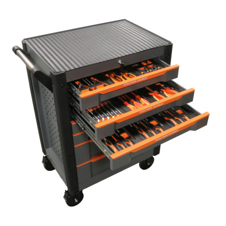 Servante d'atelier en acier 7 tiroirs équipée 56 outils