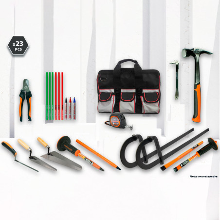 Kit outils de chantier (marteau, serre-joint…) 23 pièces